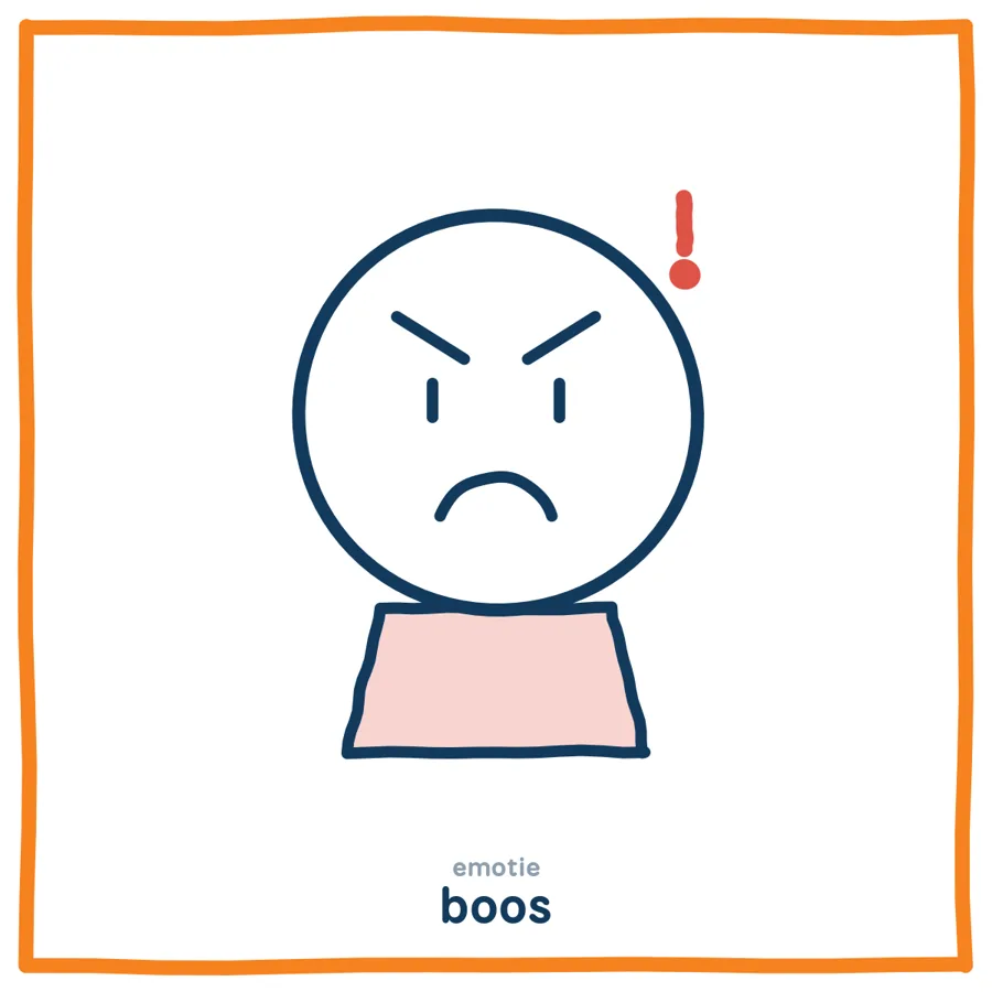 Getekend kind dat boos is, met gefronste wenkbrauwen en gebalde vuisten.
