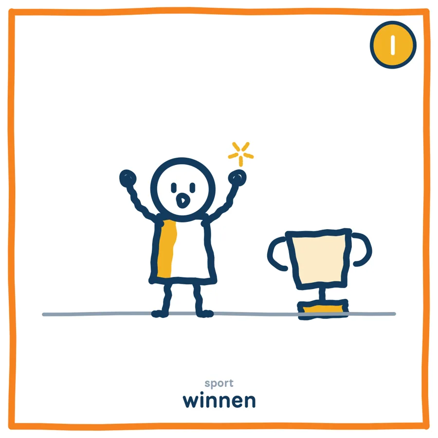 Winnen bij sport: het kind met gele stijl (De Prater) juicht uitbundig.