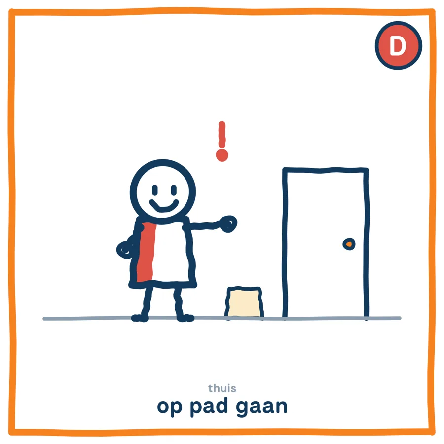 Op pad gaan door de ogen van De Doener: het kind met rode stijl staat als eerste bij de deur en wil vooruit.